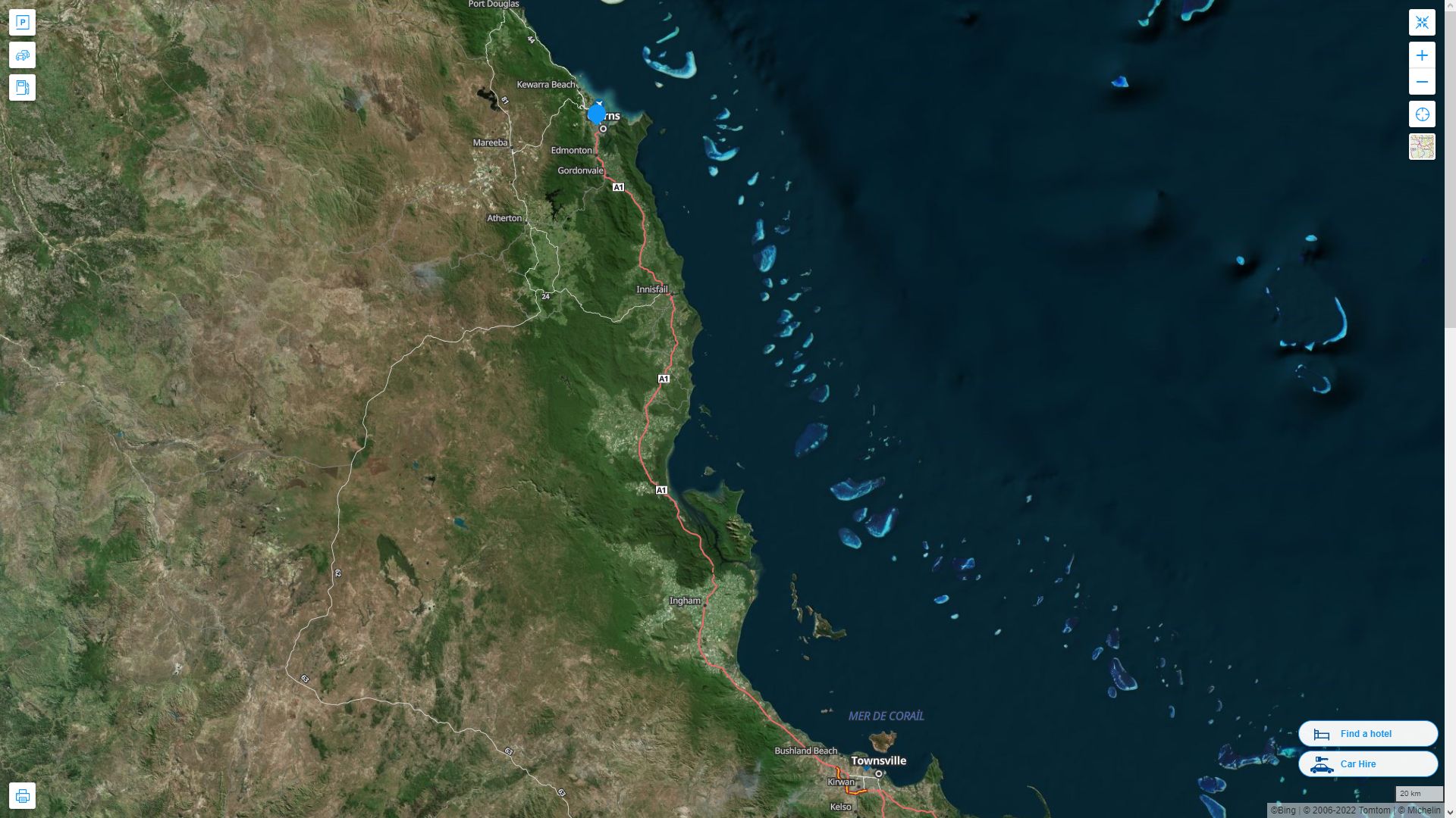 Cairns Highway and Road Map with Satellite View